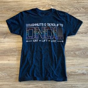 Doughnuts and Deadlifts Space Invaders Rainbow Navy Tee
